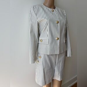 Zara Cream and Navy Striped Blazer with Gold Buttons